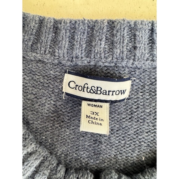 Croft & Barrow 3X Knit Zipper Sweater Cardigan Christmas Blue Snowflake Snowman - Picture 14 of 16